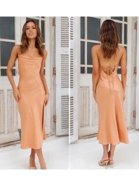Hello Molly drinks on me midi dress orange